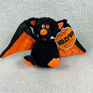 Kellytoy bat plush vintage halloween 6.5" black chenille bright orange with tags